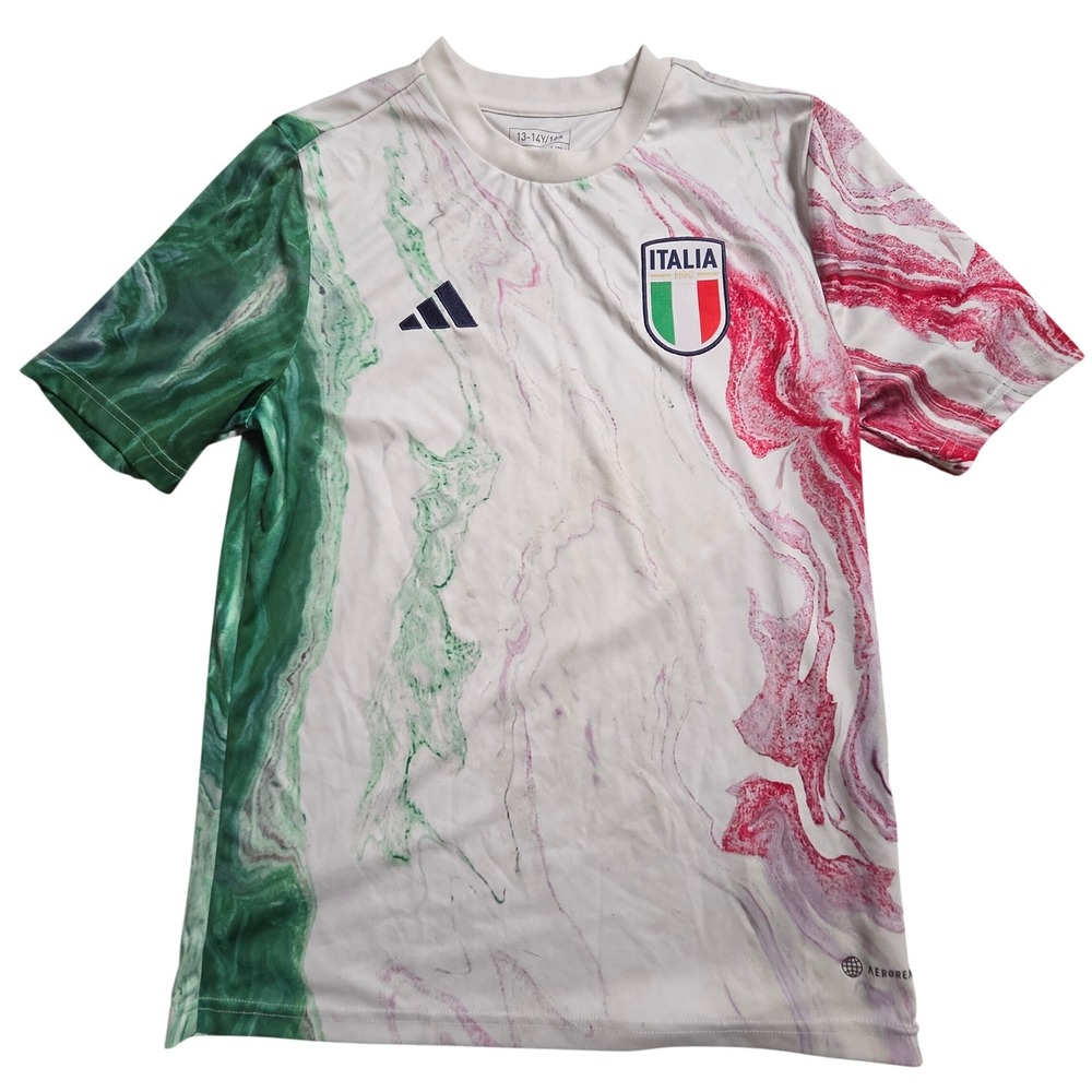Adidas 2023 Italy Pre-Match Jersey Shirt Youth L Marble Tricolor Aeroready